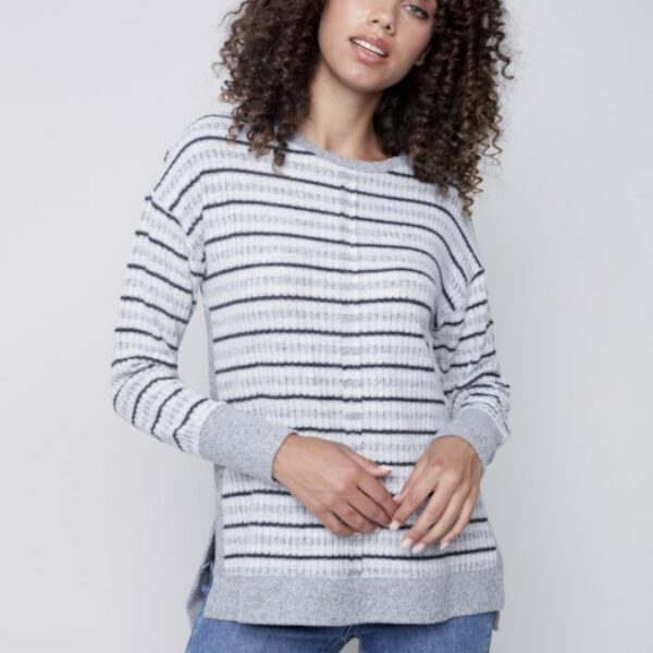 C1185 Charlie B Striped LOng Sleeve Top close up