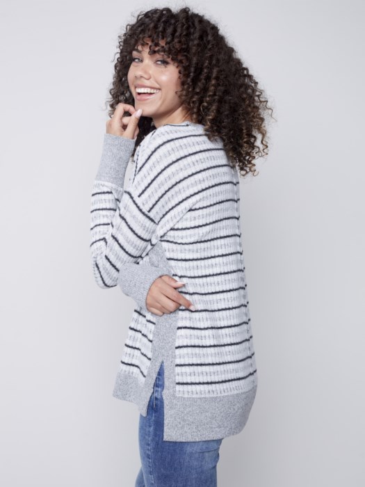 C1185 Charlie B Striped LOng Sleeve Top side view